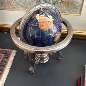 Silver and Blue Globe on Stand